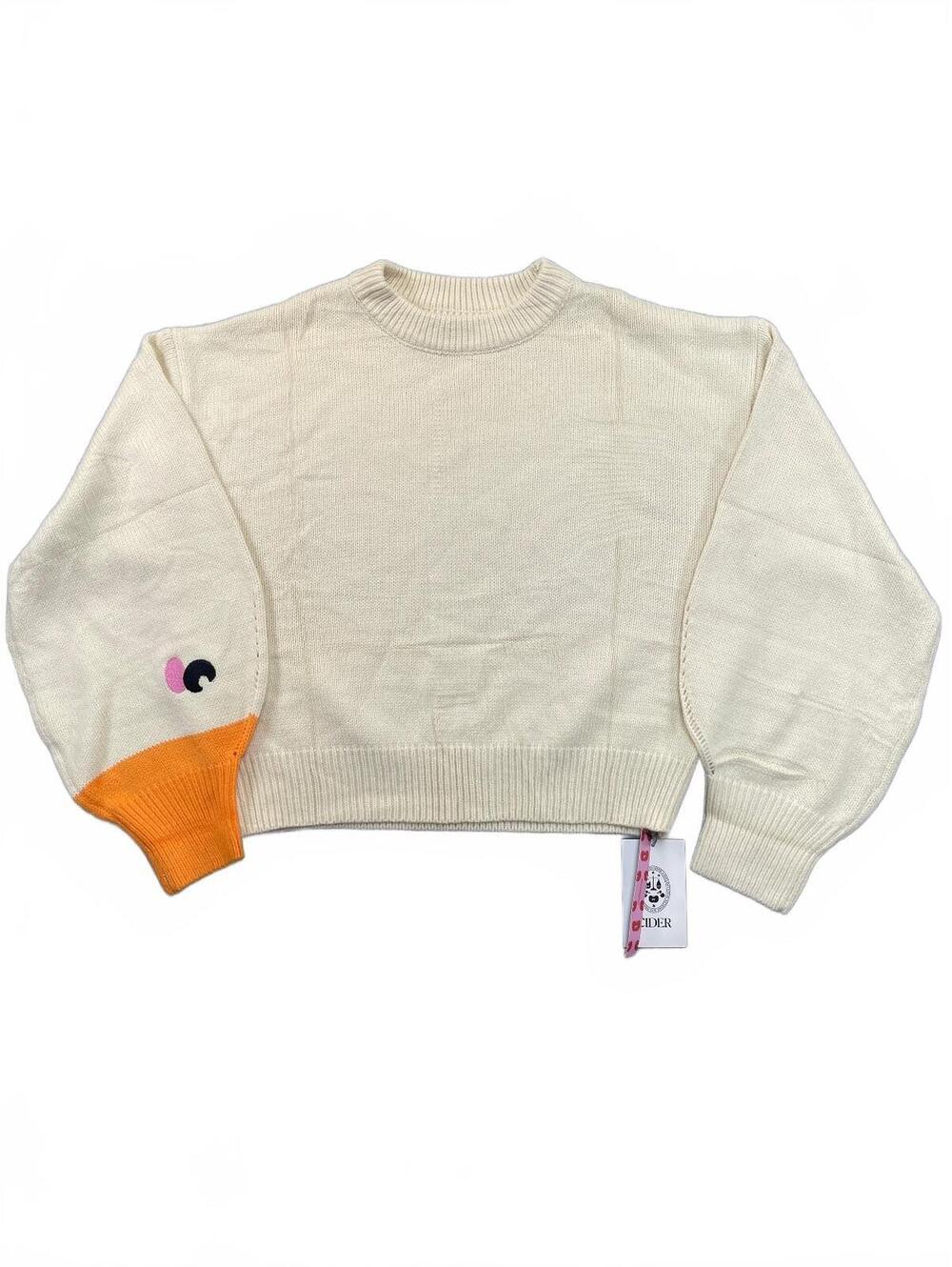 Cider Cream Duck Sleeve Graphic Crewneck Knit Sweater NWT